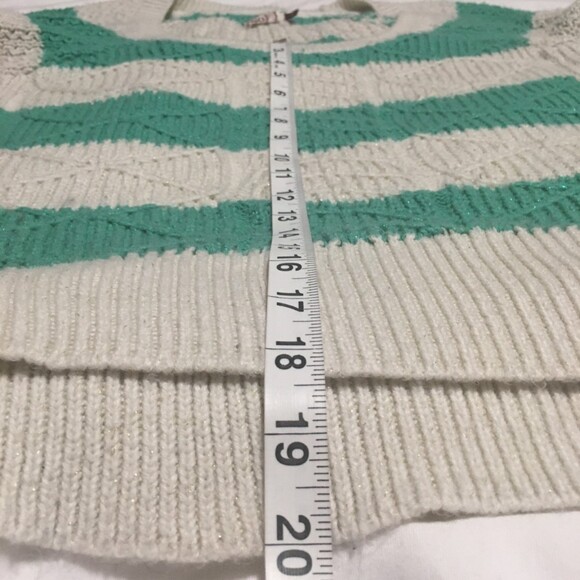 ✨️3 For $20✨️ Womens M sparkly green cream striped sweater Y2K Artsy Preppy - Picture 8 of 9